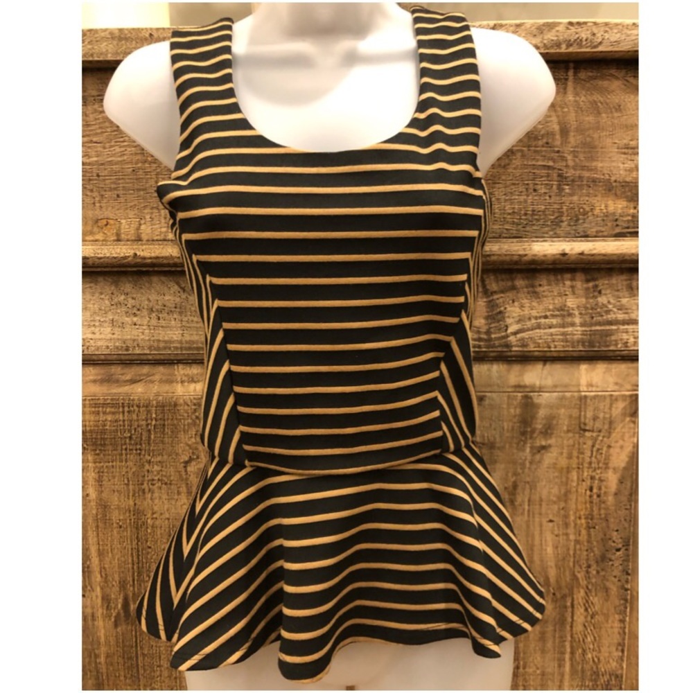 Fancy Tan and Black Peplum Top